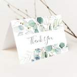 Airy Greenery und Gold Leaf Danke Karte<br><div class="desc">Diese luftige Grün-und Blattgold Dankeschön-Karte ist perfekt für eine moderne Hochzeit. Das elegante botanische Design besticht durch helle und luftige Eukalyptusfarben in Aquarellfarbe, die mit skurrilen goldenen Glitzer-Blätter besticht. Personalisieren Sie die Innenseite der Karte mit Ihren Namen, und eine Dankeschön-Nachricht. Alternativ können Sie den Bereich Dankeschön Meldungsvorlage leer verlassen werden,...</div>