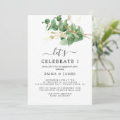 Airy Greenery und Gold Leaf "Let's Celebrate" Einladung (Stehend Vorderseite)
