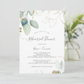 Airy Greenery und Gold Leaf Probe Dinner Einladung (Stehend Vorderseite)