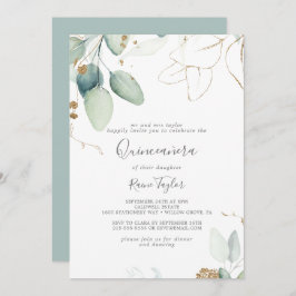 Airy Greenery und Gold Leaf Quinceañera Einladung