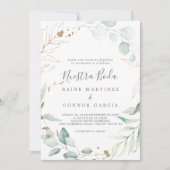 Airy Greenery und Gold Leaf Spanische Nuestra Boda Einladung (Vorderseite)