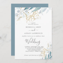 Airy Greenery und Gold Leaf verblasste Hochzeitsei Einladung