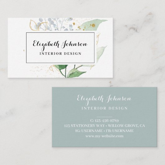 Airy Greenery und Gold Leaf Visitenkarte (Vorne/Hinten)
