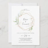 Airy Greenery und Gold Leaf Wreath Wedding Einladung (Vorderseite)