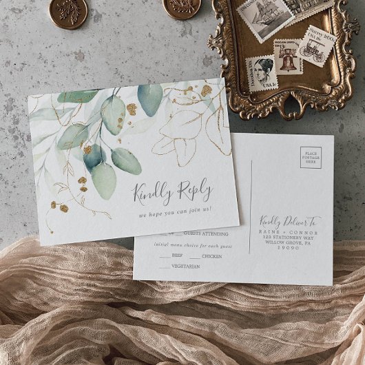 Airy Greenery und Gold Menü Auswahl UAWG Postkarte
