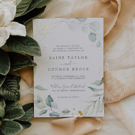 Airy Greenery und Pressed Gold Foil Leaf Wedding Folieneinladung