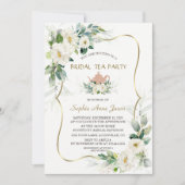 Airy Greenery White Blume Gold Brautparty Einladung (Vorderseite)