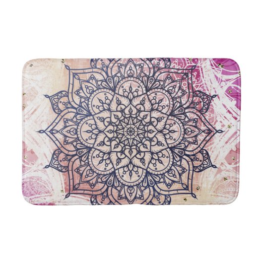 Airy Mandala Happy Pink Lila Yellow Blue & Gold Badematte (Vorderseite)