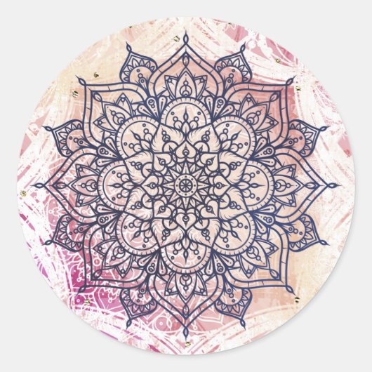 Airy Mandala Happy Pink Lila Yellow Blue & Gold Runder Aufkleber (Vorderseite)