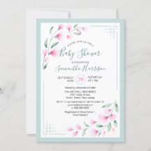 Airy Pink Green Mint Aquarell Floral Baby Dusche