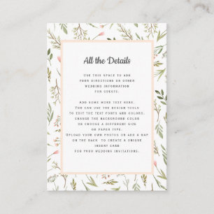 Airy Pink Wildblume WEDDING Details Richtungen Begleitkarte