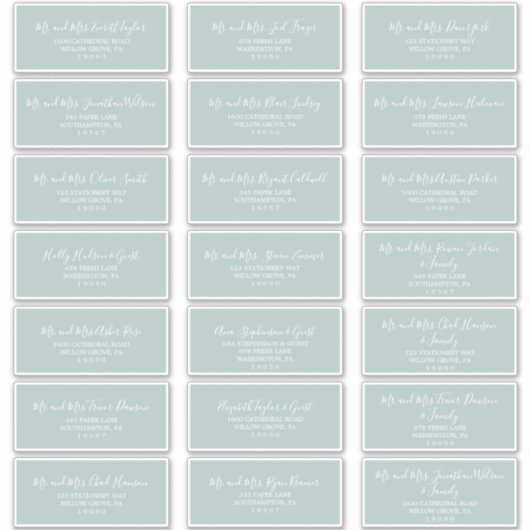 Airy Sage Green Wedding Guest Address Labels (Vorderseite)