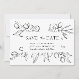 Airy Verlasse Olivenöl. Botanische Sommerhochzeit Save The Date