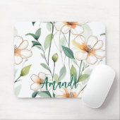 Airy White Flowers Greenery Pattern Blossom Floral Mousepad (Mit Mouse)