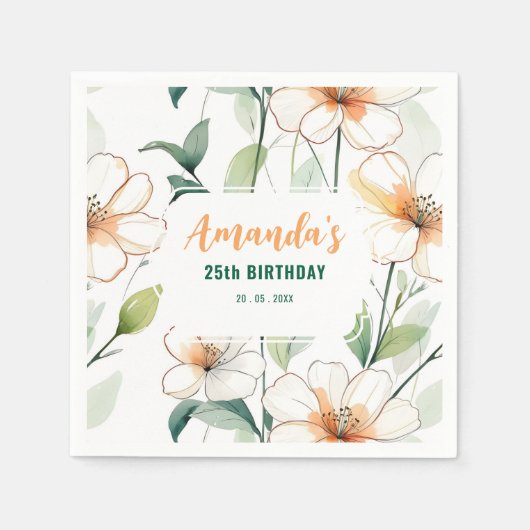 Airy White Flowers Greenery Pattern Blossom Floral Serviette (Vorderseite)