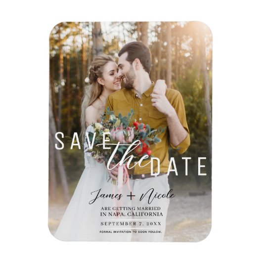Airy White Overlay Foto Save the Date Hochzeit Magnet (Vertikal)