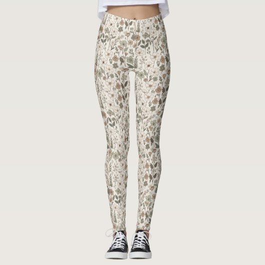 Airy Wildflowers in Cream & Sage Leggings (Vorderseite)