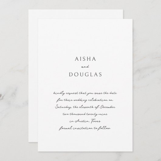 Aisha Elegant Moderne Hochzeit Save The Date (Vorne/Hinten)