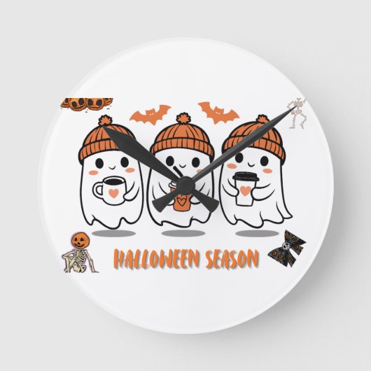 aison Halloween – fantômes café mignons Runde Wanduhr (Vorderseite)