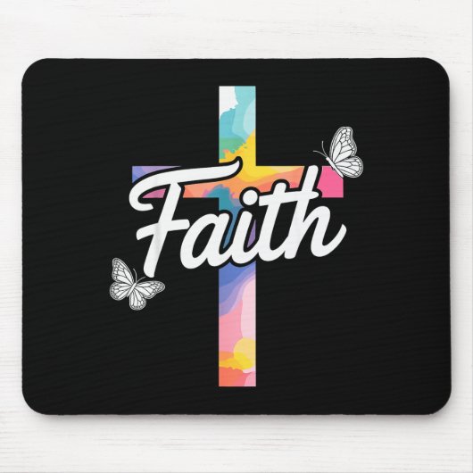 Aith Cross Mit Schmetterlingen Christlich  Mousepad (Vorne)