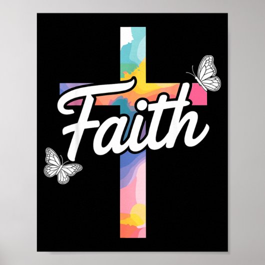 Aith Cross With Butterflies Christian Poster (Vorne)
