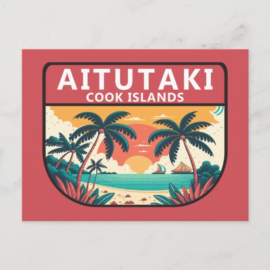 Aitutaki Cook Islands Retro Emblem Postkarte (Vorderseite)