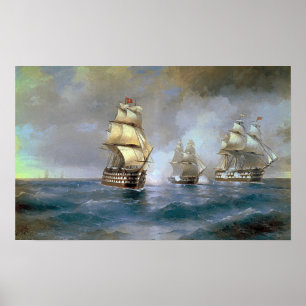 Aivazovsky - Brig Mercury angegriffen von zwei tür Poster