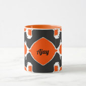 AJAY ~ Zany 3D Fraktal ~ Schwarz-weiß Orange Tasse (Zentrum)