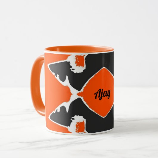 AJAY ~ Zany 3D Fraktal ~ Schwarz-weiß Orange Tasse (Vorderseite Links)