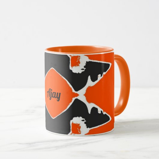 AJAY ~ Zany 3D Fraktal ~ Schwarz-weiß Orange Tasse (VorderseiteRechts)