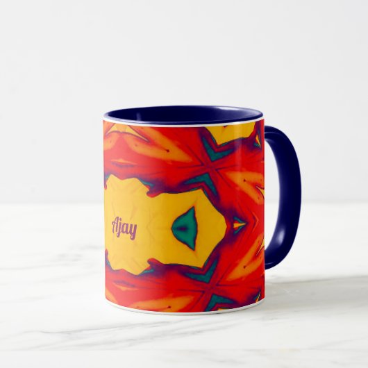 AJAY ~ Zany Pattern ~ Red Blue Yellow and Orange Tasse (VorderseiteRechts)