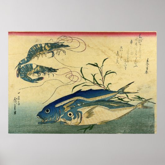 Aji & Ebi - Hiroshige farbenfroher japanischer Fis Poster (Vorne)