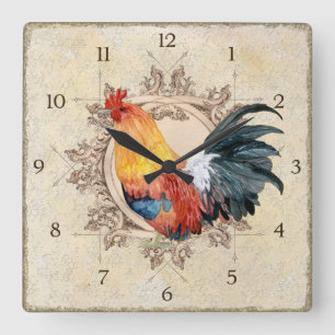 AJR-PAPER-Black-Vintage-Rooster-1b.jpg Quadratische Wanduhr