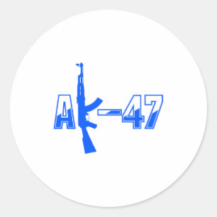 AK-47 AKM Assault Rifle Logo Blue.png Runder Aufkleber