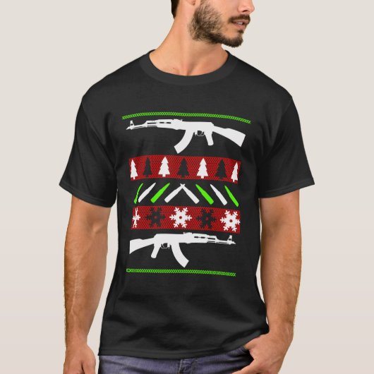 Ak 47 Rifle Ugly Weihnachten Sweater Funny Gun Lon T-Shirt (Vorderseite)