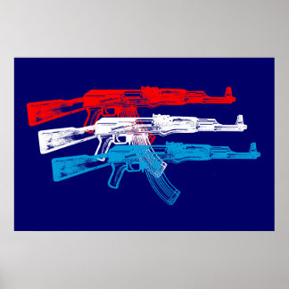AK 47, rot, weiß und blau Poster