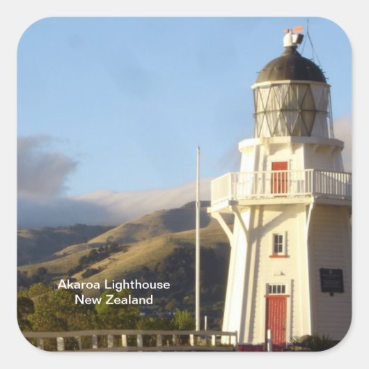 Akaroa Lighthouse, Neuseeland Quadratischer Aufkleber (Vorderseite)