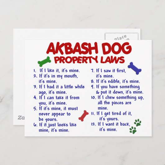AKBASH DOG Property Laws 2 Postkarte (Vorne/Hinten)