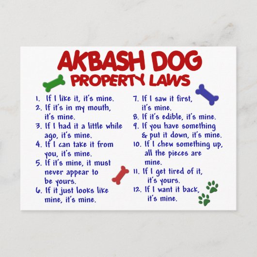 AKBASH DOG Property Laws 2 Postkarte (Vorderseite)