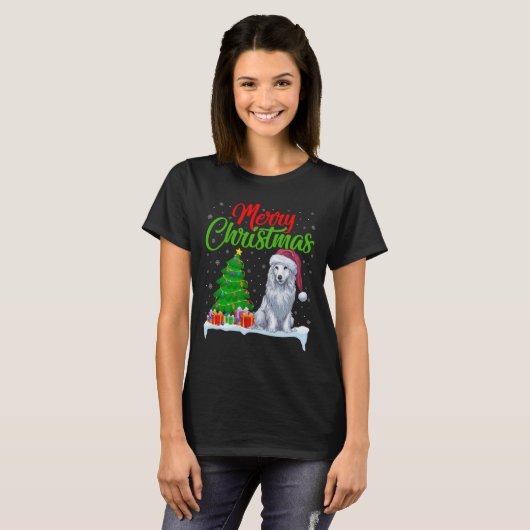 Akbash Hund Weihnachtsbaum Lichter Funny Xmas Akba T-Shirt (Vorne ganz)