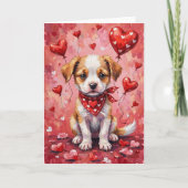Akbash Valentinstag Hund sitzt mit Herzen Rot Karte (Vorderseite)