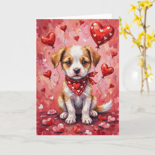 Akbash Valentinstag Hund sitzt mit Herzen Rot Karte