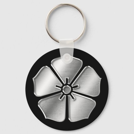 Akechi Clan Kamon Silver Chrome Schlüsselanhänger (Vorderseite)