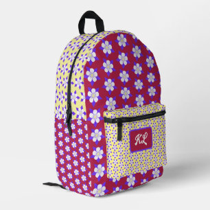 Akelei-Rucksack Marineblau & Gelb Bedruckter Rucksack