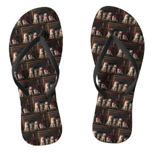 Akita am Kamin Weihnachten Badesandalen