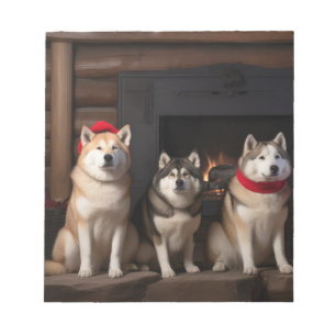 Akita am Kamin Weihnachten Notizblock