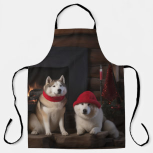 Akita am Kamin Weihnachten Schürze