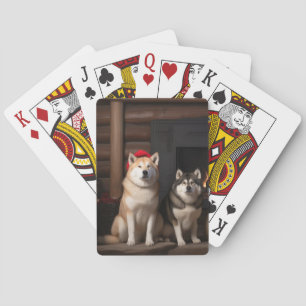 Akita am Kamin Weihnachten Spielkarten