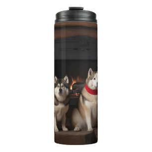 Akita am Kamin Weihnachten Thermosbecher