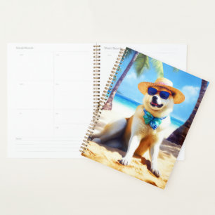 Akita am Strand, Sommergeschenk für Hunde Liebhabe Planer
